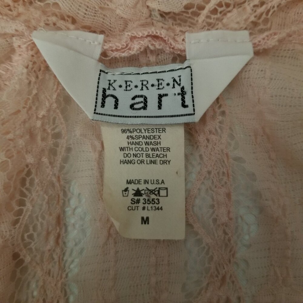Vtg Keren Hart Women M Peach Lace Knit 3/4 Long Sleeve Lightweight Open Cardigan - Picture 2 of 13